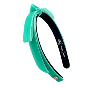 Thin Turquoise Velvet Ribbon Bow Headband-Brianna Cannon Sale