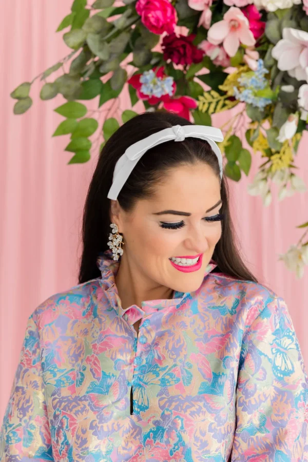 Thin White Velvet Ribbon Bow Headband-Brianna Cannon Discount