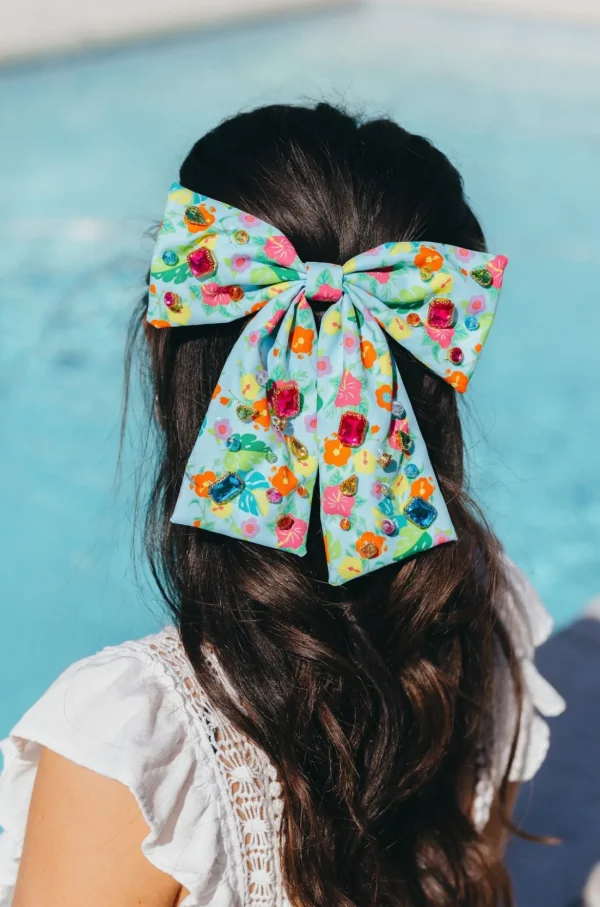 Tropics Floral Bow Barrette With Crystals-Brianna Cannon Clearance