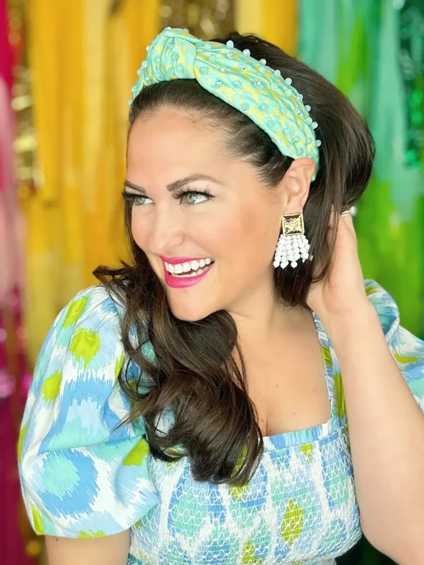 Turquoise and Lime Flower Power Headband with Iridescent Beads-Brianna Cannon Clearance