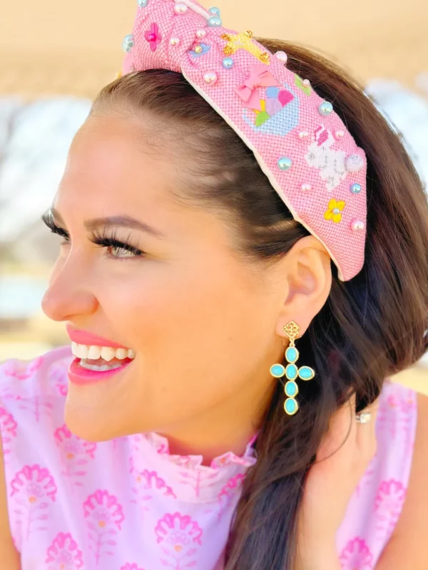 Turquoise Cabochon Cross Earrings-Brianna Cannon Online