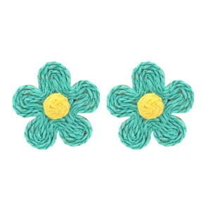 Turquoise Green Raffia Daisy Earrings-Brianna Cannon Hot