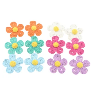 Turquoise Green Raffia Daisy Earrings-Brianna Cannon Hot