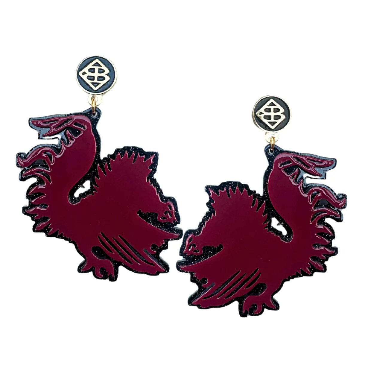 university_of_south_carol_0-16.webp University of South Carolina Garnet and Black Glitter Gamecock Earrings-Brianna Cannon Outlet