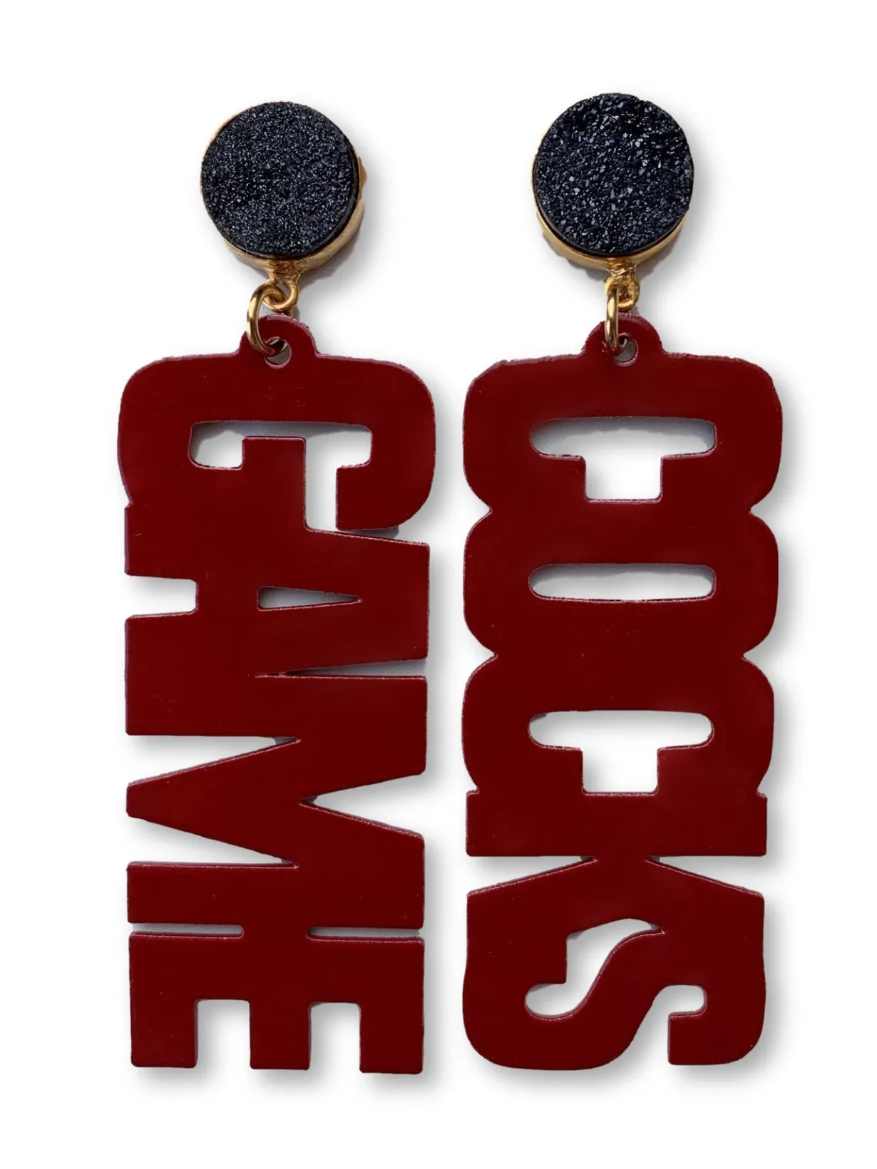 university_of_south_carol_0-21.webp University of South Carolina Garnet "GAME COCKS" Earrings with Black Druzy-Brianna Cannon Hot