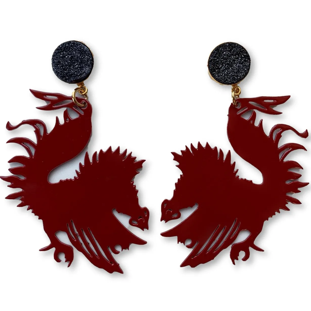 university_of_south_carol_0-22.webp University of South Carolina Garnet Gamecock Earrings with Black Druzy-Brianna Cannon Best