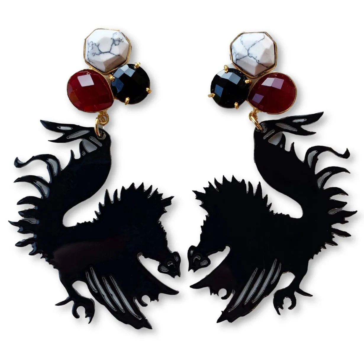 university_of_south_carol_0-23.webp University of South Carolina Black Gamecock Earrings with 3 Gemstones-Brianna Cannon Clearance