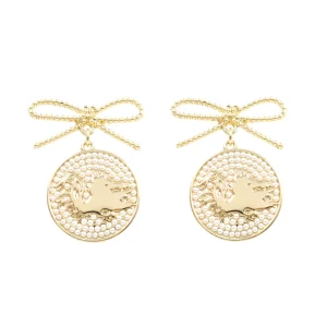 University of South Carolina Pearl Bow Medallion Earrings-Brianna Cannon New
