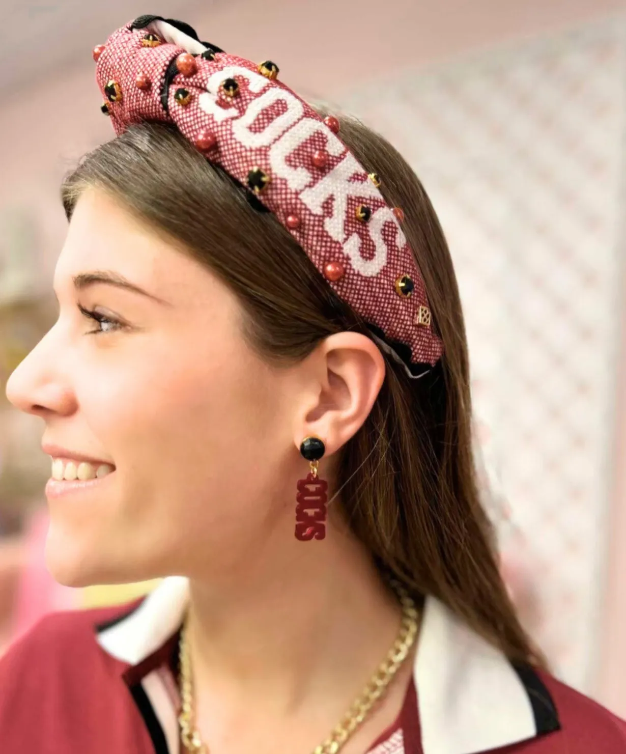 university_of_south_carol_1-15.webp University of South Carolina Mini Garnet COCKS Earrings-Brianna Cannon Hot