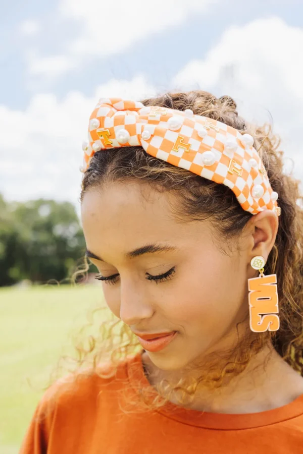 University of Tennessee Orange and White Checkerboard Tennessee Logo Headband-Brianna Cannon Best