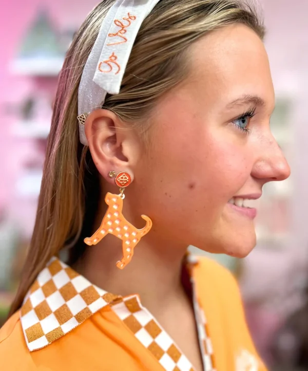 University of Tennessee Orange and White Checkered Smokey Earrings-Brianna Cannon Discount