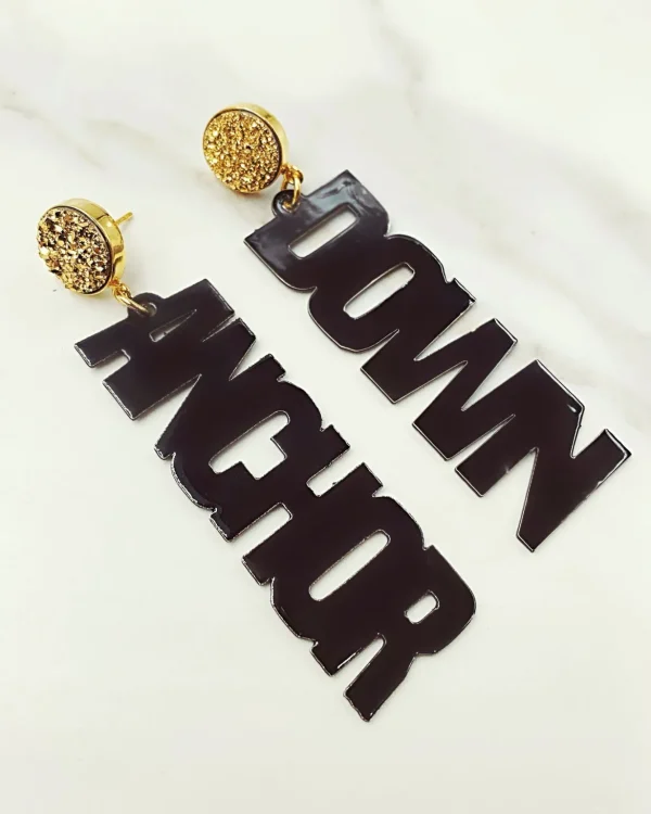 Vanderbilt Black ANCHOR DOWN Earrings with Gold Druzy-Brianna Cannon Hot