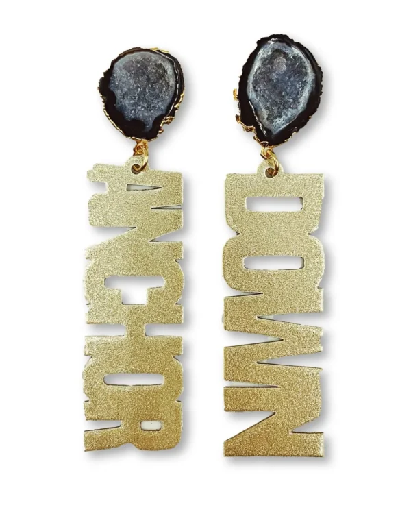 Vanderbilt Gold Tone ANCHOR DOWN Earrings with Black Geode-Brianna Cannon Best