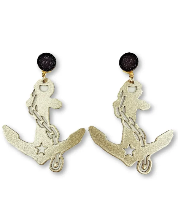 Vanderbilt Gold Tone Anchor Earrings with Black Druzy-Brianna Cannon New
