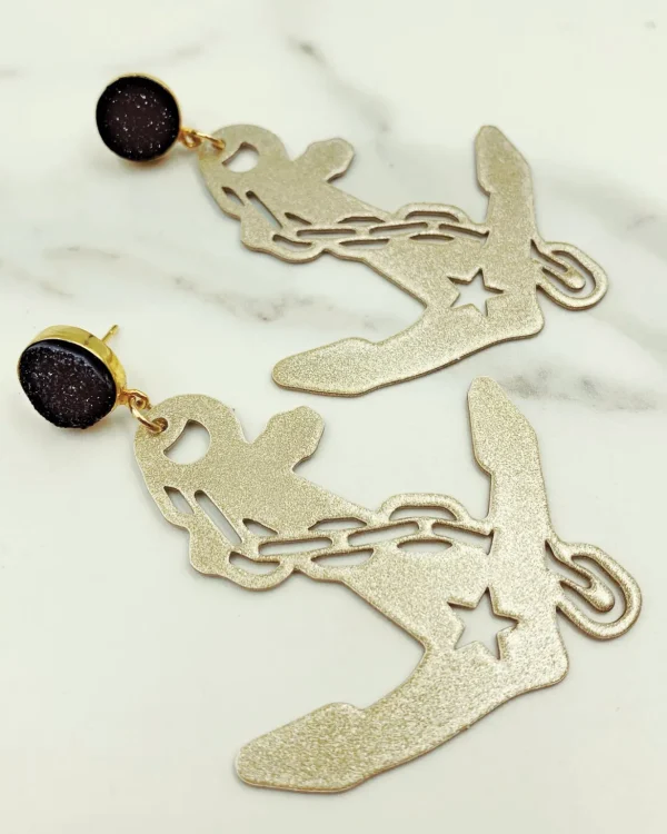 Vanderbilt Gold Tone Anchor Earrings with Black Druzy-Brianna Cannon New