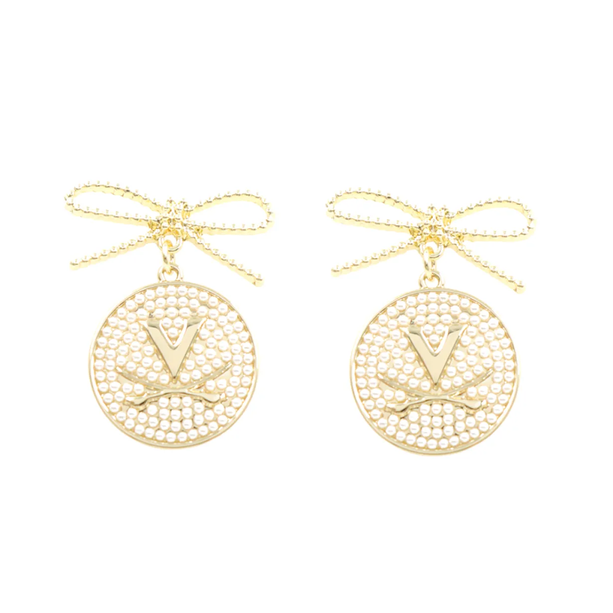 virginia_logo_pearl_medal_0.webp Virginia Logo Pearl Medallion Earring-Brianna Cannon Online