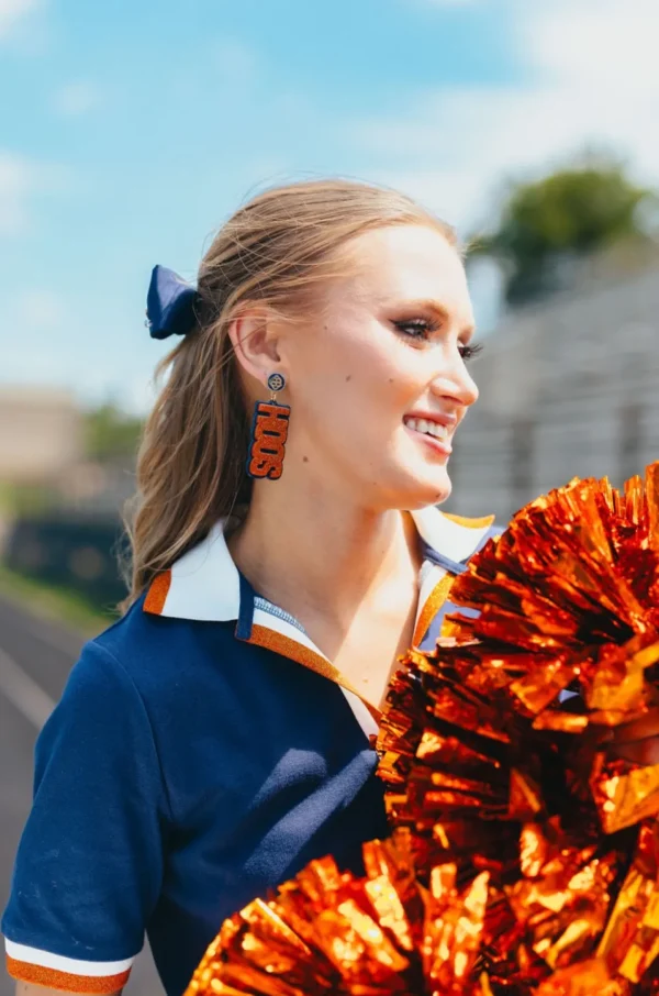 Virginia Orange Glitter and Navy HOOS Earrings-Brianna Cannon Sale
