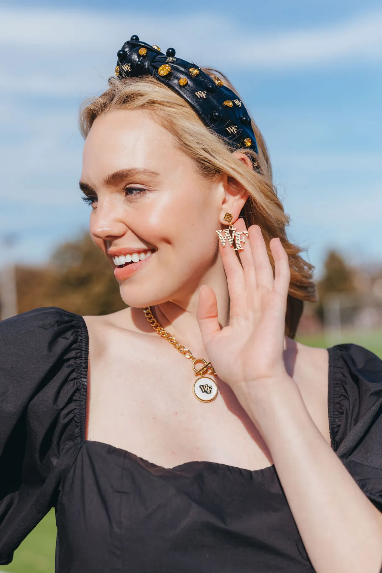 wake_forest_gold_logo_ear_3.webp Wake Forest Gold Logo Earring with BC Logo-Brianna Cannon Fashion