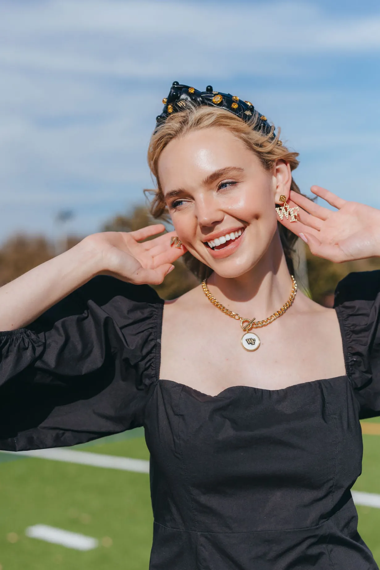 wake_forest_gold_logo_ear_4.webp Wake Forest Gold Logo Earring with BC Logo-Brianna Cannon Fashion
