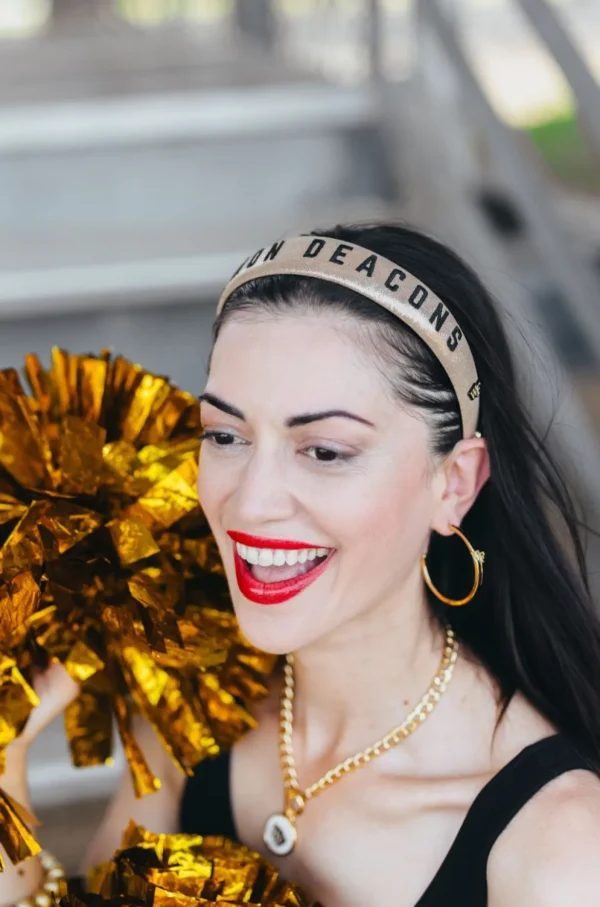 Wake Forest Gold Thin Embroidered Headband-Brianna Cannon Clearance