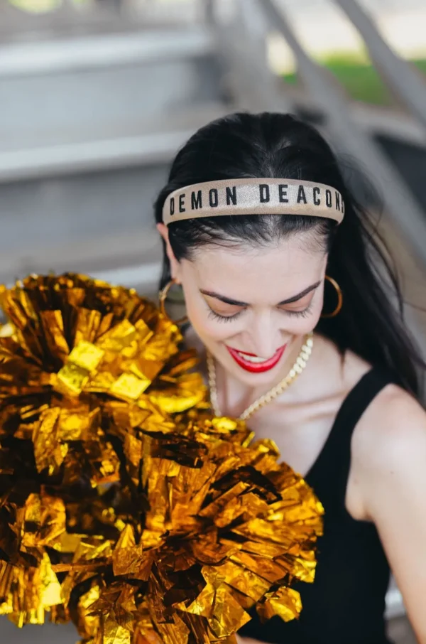 Wake Forest Gold Thin Embroidered Headband-Brianna Cannon Clearance