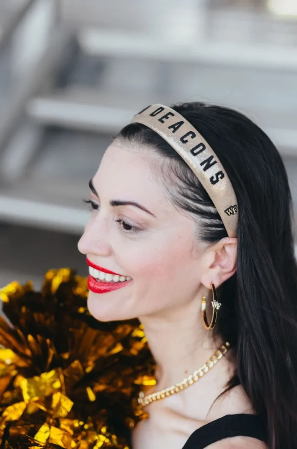 Wake Forest Gold Thin Embroidered Headband-Brianna Cannon Clearance