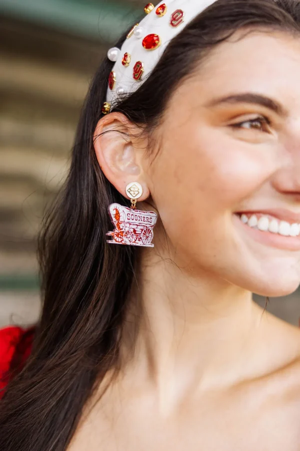 White and Crimson Glitter Sooner Schooner Earrings-Brianna Cannon Sale