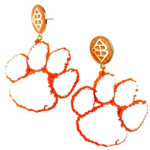 White and Orange Clemson Paw Earrings-Brianna Cannon Sale