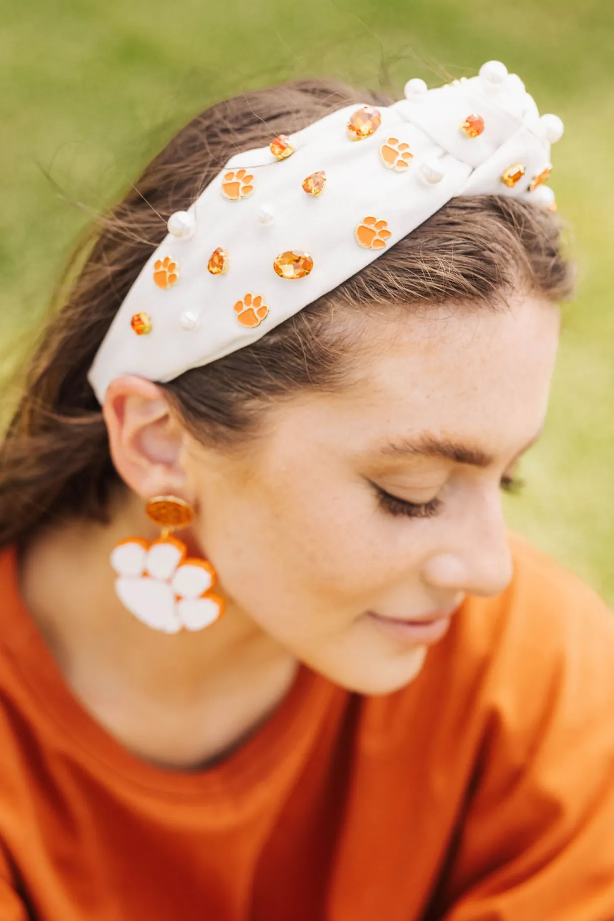 white_and_orange_clemson__4.webp White and Orange Clemson Paw Earrings-Brianna Cannon Sale