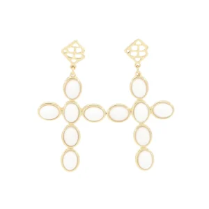 White Cabochon Cross Earrings with White Beads-Brianna Cannon Discount