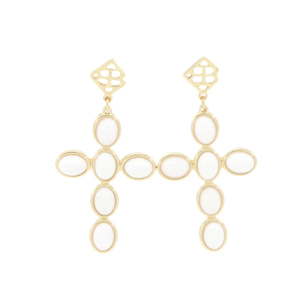 white_cabochon_cross_earr_0.webp White Cabochon Cross Earrings with White Beads-Brianna Cannon Discount