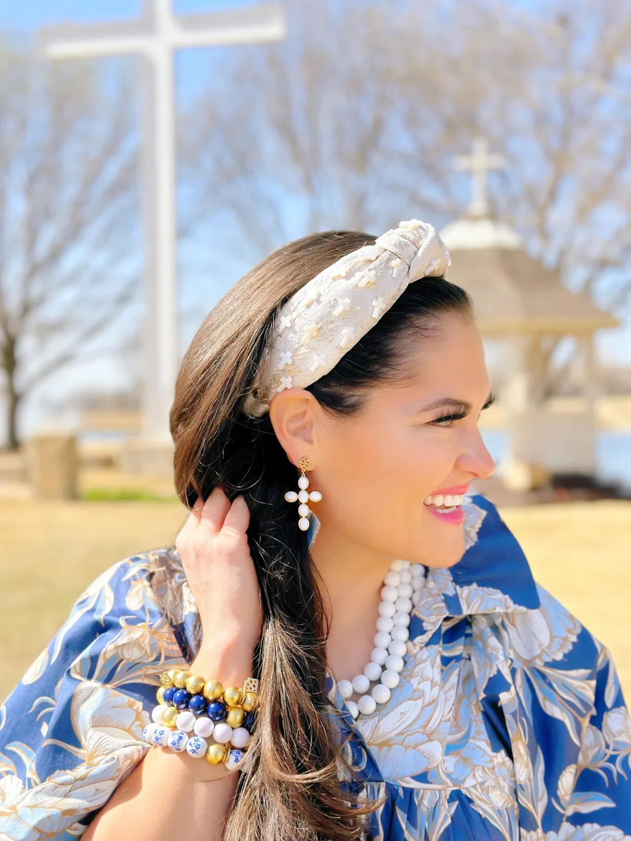 white_cabochon_cross_earr_4.webp White Cabochon Cross Earrings with White Beads-Brianna Cannon Discount