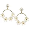 White Pearl Flower Drop Hoop Earrings-Brianna Cannon Clearance