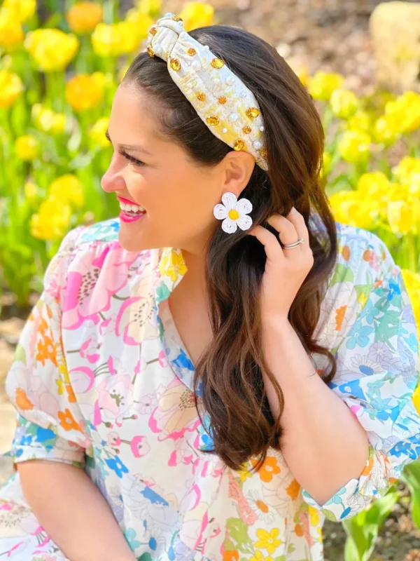 White Raffia Daisy Earrings-Brianna Cannon Discount