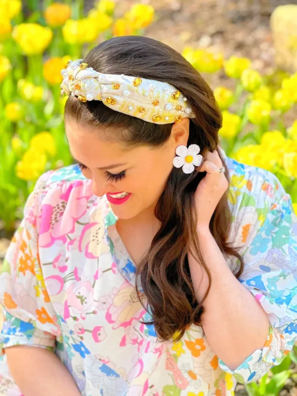 White Raffia Daisy Earrings-Brianna Cannon Discount