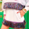White Rainbow Fringe Skirt/Skort-Brianna Cannon Fashion