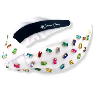 White Velvet Headband with Confetti Rainbow Crystals-Brianna Cannon Online