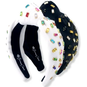 White Velvet Headband with Confetti Rainbow Crystals-Brianna Cannon Online