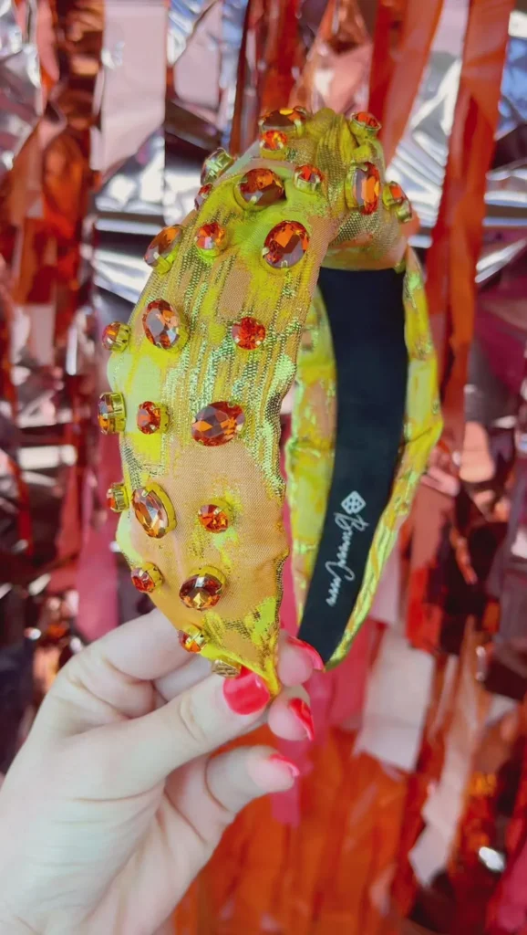 Yellow Metallic Headband w/Orange Crystals-Brianna Cannon New